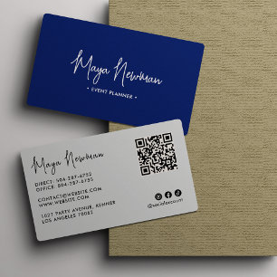 Carte De Visite BLEU Élégant Moderne Minimal Code QR Professionne