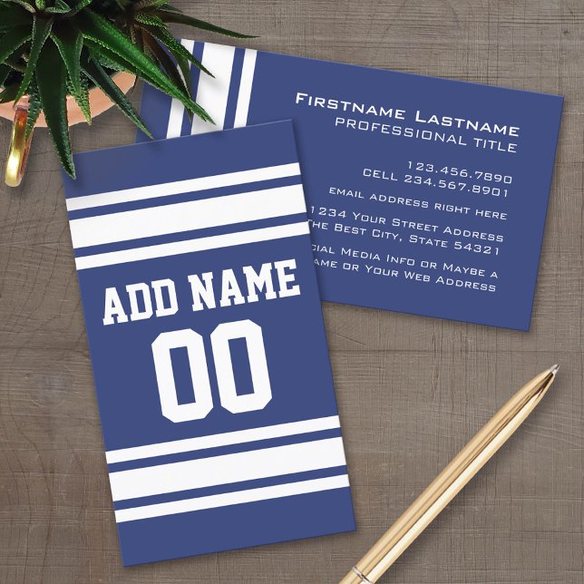 Carte De Visite Bleu et blanc avec nom et numéro (Custom Business Card Template)