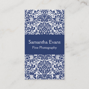 Carte de visite bleu et blanc de damassé