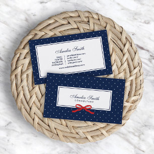 Carte De Visite Bleu et blanc Polka Dot Rouge Ruban Social Media