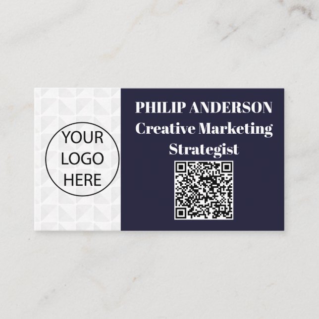 Carte de visite bleu et blanc Qr Code (Devant)