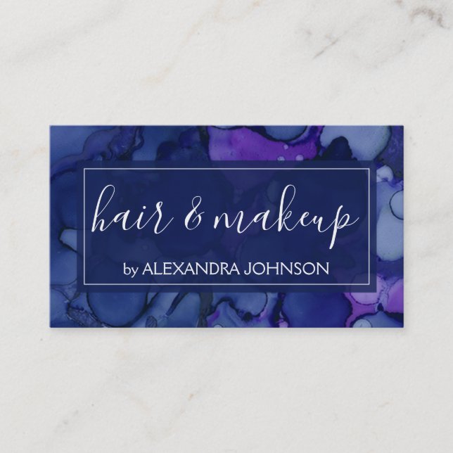 Carte De Visite Bleu et pourpre éclaboussure d'encre d'aquarelle (Devant)