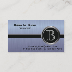 Carte De Visite Bleu Executive Brosse Acier Monogramme