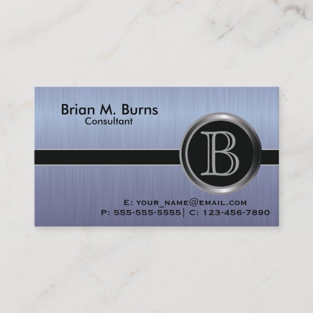 Carte De Visite Bleu Executive Brosse Acier Monogramme (Devant)