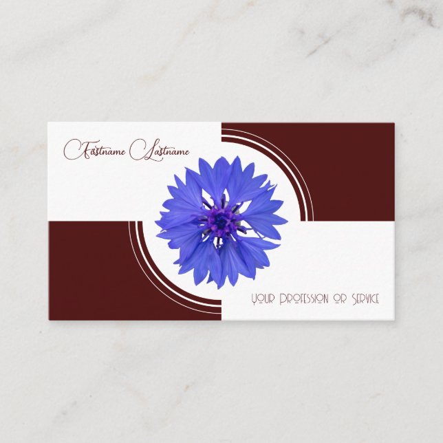 Carte De Visite Bleu fleur de corne calligraphie rouge foncé blanc (Devant)