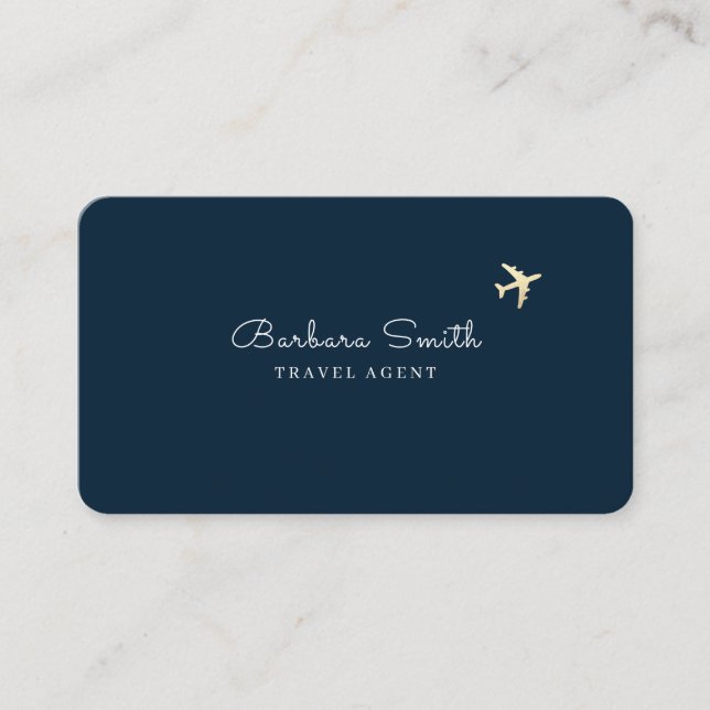 Carte de visite bleu foncé pour un agent de voyage (Devant)