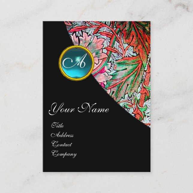 Carte De Visite BLEU GEM DAMASK MONOGRAS 3 fuchsia vert rose rouge (Devant)