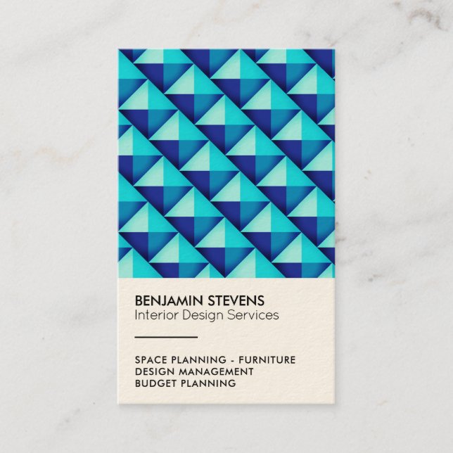 Carte De Visite Bleu géométrique de motif de pyramide de triangle (Devant)