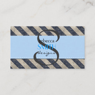 Carte De Visite Bleu, Gris Gris, Motif rayé