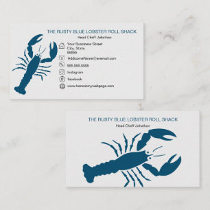 Carte De Visite Bleu Homard Fruits de mer Noir Blanc Simple Nautiq