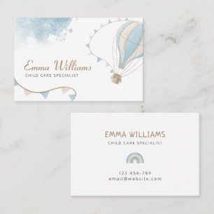 Carte De Visite Bleu Hot Air Balloon Garde d'enfants Garde d'enfan