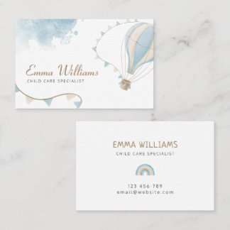 Carte De Visite Bleu Hot Air Balloon Garde d'enfants Garde d'enfan