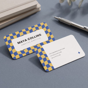 Carte De Visite Bleu Jaune À Carreaux Ondulés Tendance