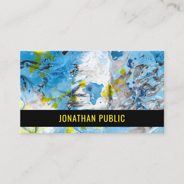 Carte De Visite Bleu Jaune moderne Art Abstrait Élégant Modèle (Devant)