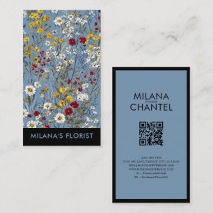 Carte De Visite Bleu Jaune Rouge Daisy Fleuriste Moderne Tendance 