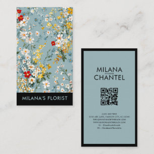 Carte De Visite Bleu Jaune Rouge Daisy Fleuriste Moderne Tendance