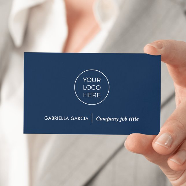 Carte de visite bleu marine Code QR Logo simple (Front side of card shown in 3.5 x 2.0 inch, add your business details and QR Code on the backside.)