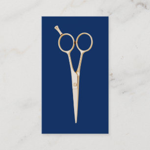 Carte De Visite Bleu marine de ciseaux d'or de coiffeur Minimaslit