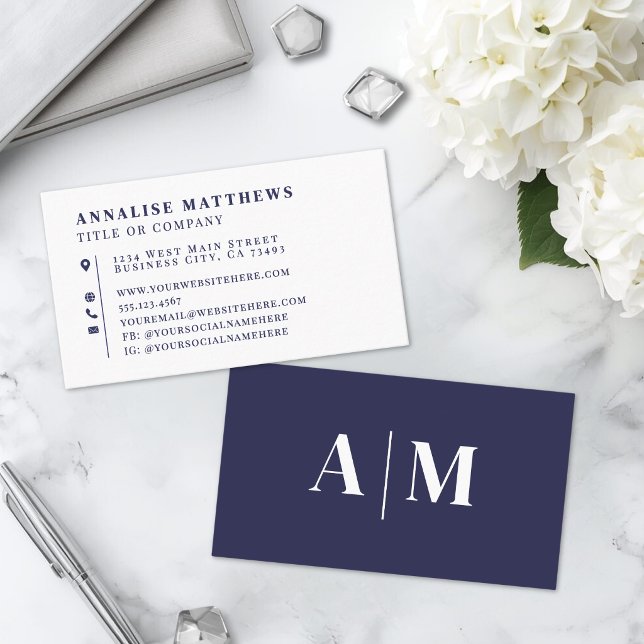 Carte De Visite Bleu Marine Élégant Professionnel (Navy Blue Elegant Professional Business Card )