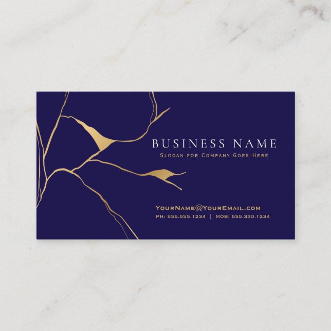 Carte De Visite Bleu marine et or Kintsugi Professionnel (Devant)