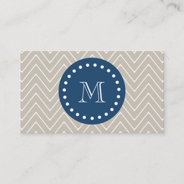 Carte De Visite Bleu marine, motif beige | de Chevron votre (Devant)