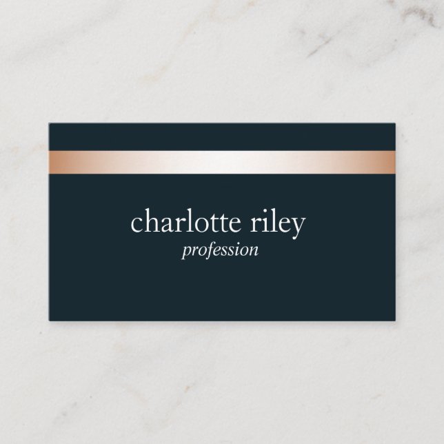 Carte De Visite Bleu | Moderne Rose Gold Stried Stylish (Devant)