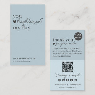 Carte De Visite Bleu moderne Script QR Code, Merci Business