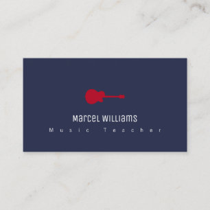 carte de visite bleu musicien avec guitare rouge