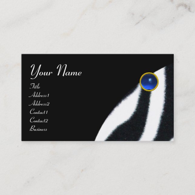 Carte De Visite BLEU NOIR BLANC FOURRURE DE ZÈBRE  MONOGRAMME ,Sap (Devant)