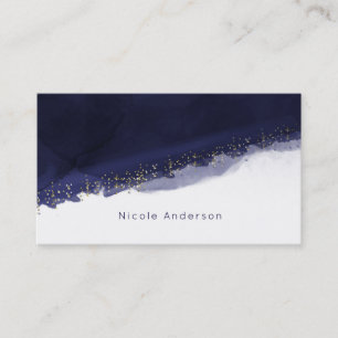 Carte De Visite Bleu Nuit Aquarelle Or Moderne Élégant Chic