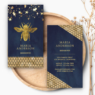 Carte De Visite Bleu Nuit Paillettes D'or Abeille à Miel Apiculteu