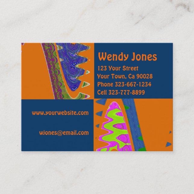 Carte De Visite Bleu orange Artsy (Devant)