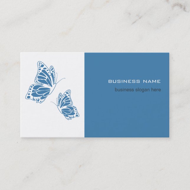 Carte De Visite Bleu-papillon et blanc Élégant Moderne Simple (Devant)