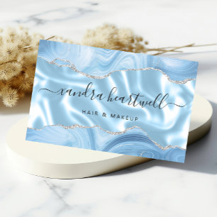 Carte De Visite Bleu pastel Agate Pailleté Argent Luxe