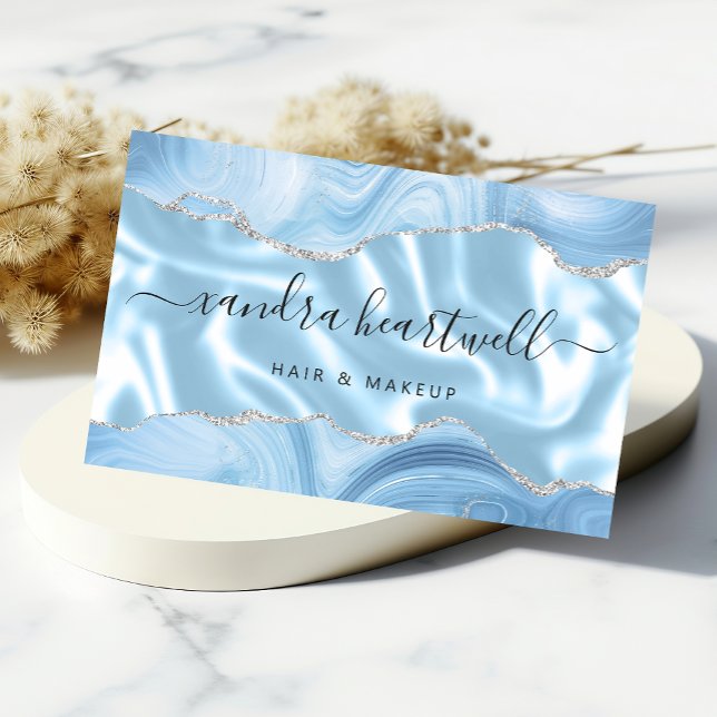 Carte De Visite Bleu pastel Agate Pailleté Argent Luxe (Créateur téléchargé)