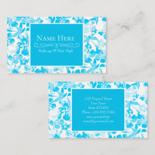 Carte De Visite Bleu peint à la floraison tropicale