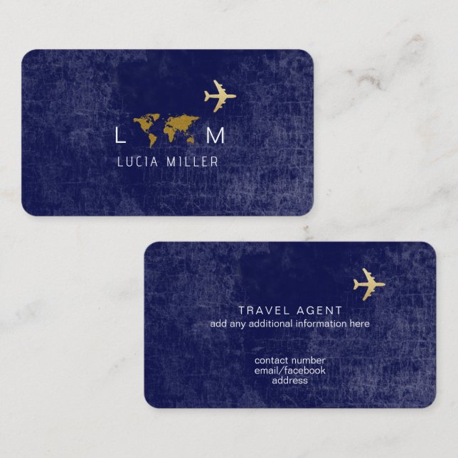 Carte de visite bleu pour un agent de voyage (Devant / Derrière)