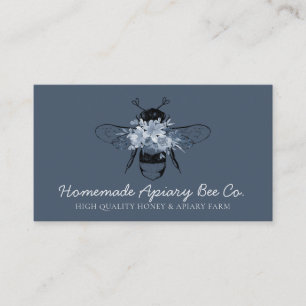 Carte De Visite Bleu Poussiéreux Fleur Apiary Ferme de Miel Élégan