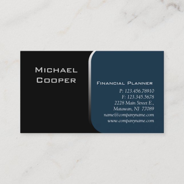 Carte De Visite Bleu professionnel de planificateur financier de (Devant)