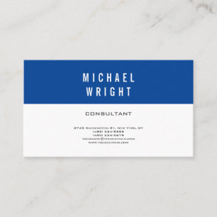 Carte De Visite Bleu profond Blanc Moderne Plaine Simple Minimalis