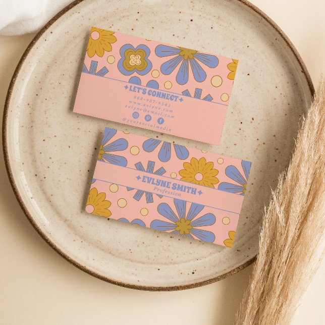 Carte De Visite Bleu rose Super Floral Boho Fille tendance (Créateur téléchargé)