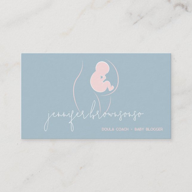 Carte De Visite Bleu Rose Unique Doula Coach de Naissance Enceinte (Devant)