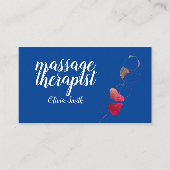 Carte De Visite Bleu rouge élégante verdure rustique stylisé fémin (Devant)