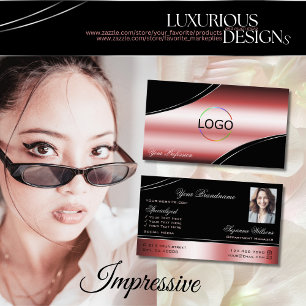 Carte De Visite Bleu rouge rouge vif lignes de déco logo photo