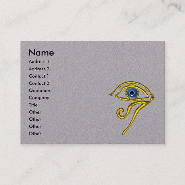 Carte De Visite BLEU TALISMAN Or Horus Oeil, Papier gris (Devant)