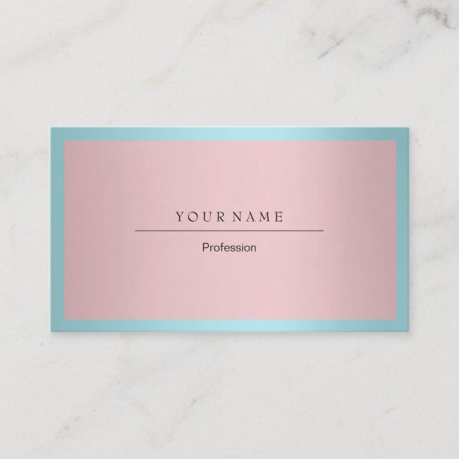 Carte De Visite Bleu Tiffany Ocean Frame Minimal rose métallique (Devant)