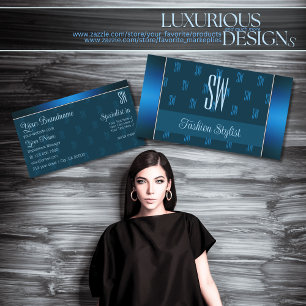 Carte De Visite Bleu Turquoise chic avec Initiales Motif professio