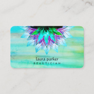 Carte De Visite Bleu Turquoise Lotus Fleur Logo Massage Yoga Profe