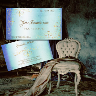 Carte De Visite Bleu Turquoise Marbre Or Ornat Corners