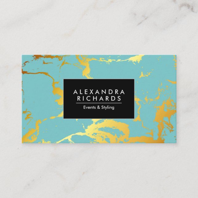 Carte De Visite Bleu Turquoise Or (Devant)